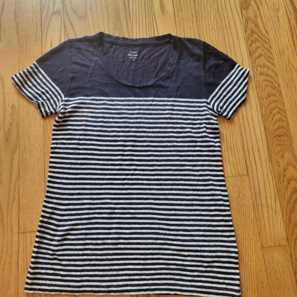 J. Crew Navy & White Striped Linen T-Shirt S - Picture 3 of 5